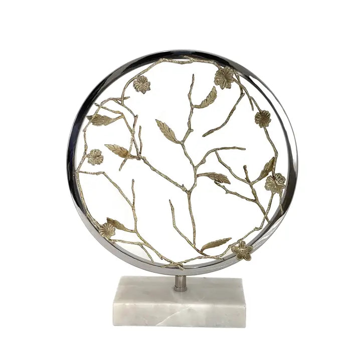 Warm Silver Antique Leaf Sculpture - 44.5cm
