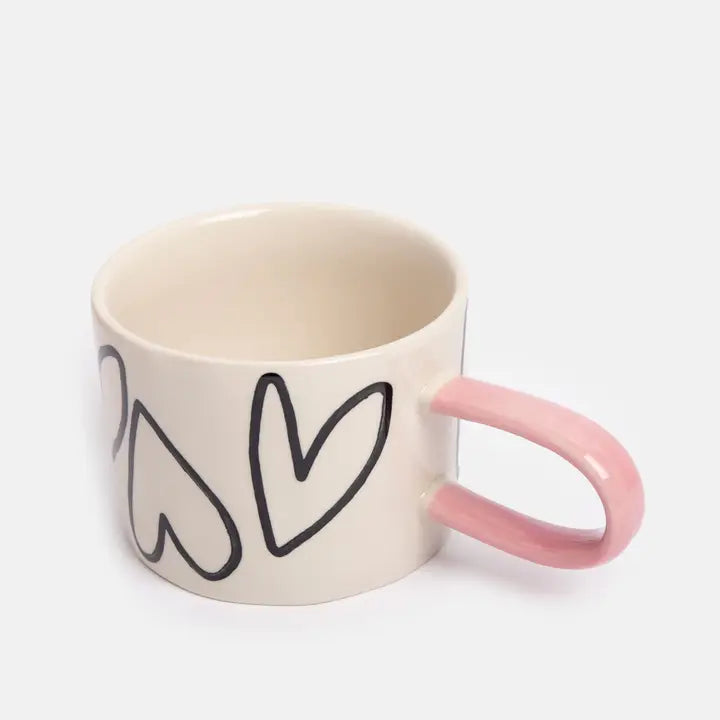 Mono Outline Big Hearts Ceramic Mug by Caroline Gardner - Set of 4 - 14.5cm