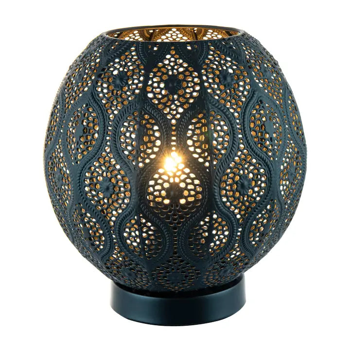 Floral Moroccan Table Lamp in Matte Black - 23cm