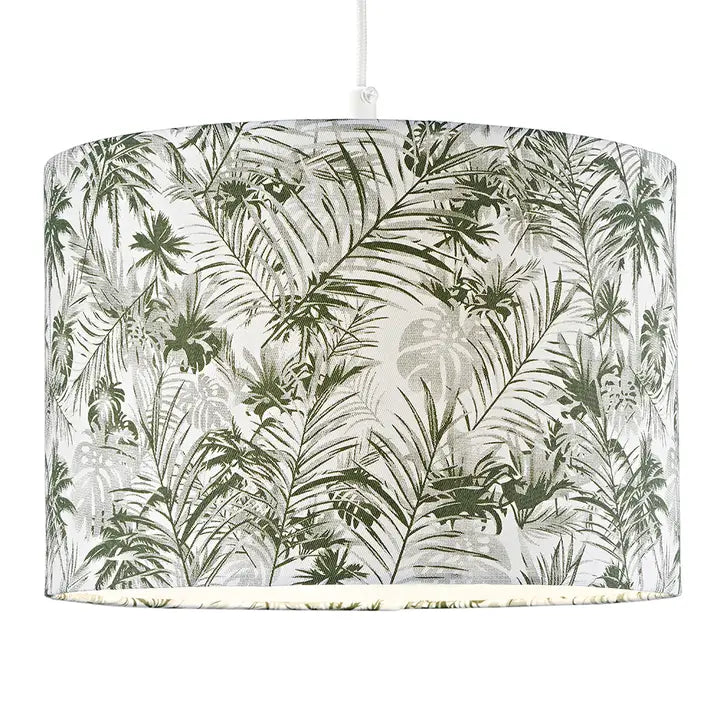 Stylish Forest Green Palm Tree Decorated 12" Linen Fabric Lamp Shade