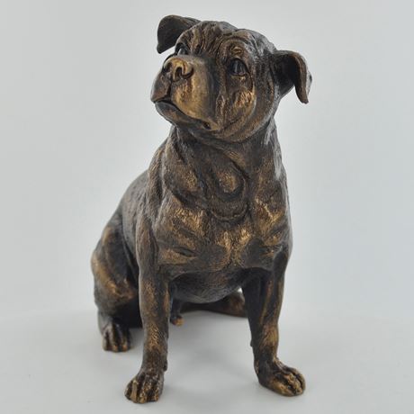 Sitting Staffordshire Bull Terrier, Bronze Effect Sculpture - 15cm