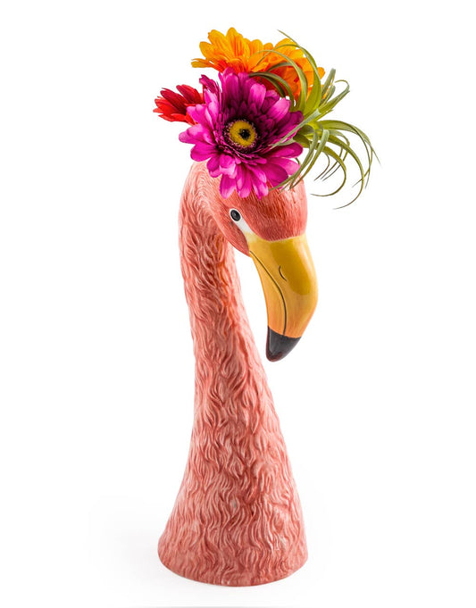Large Ceramic Pink Flamingo Head Vase - 35.5cm