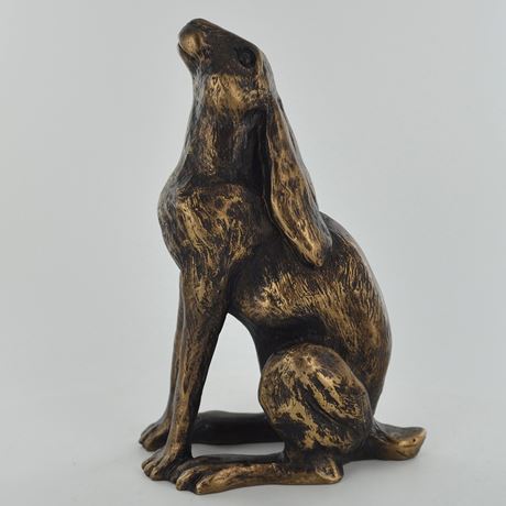 Moon Gazing Hare, Bronze Effect Sculpture - 16.5cm