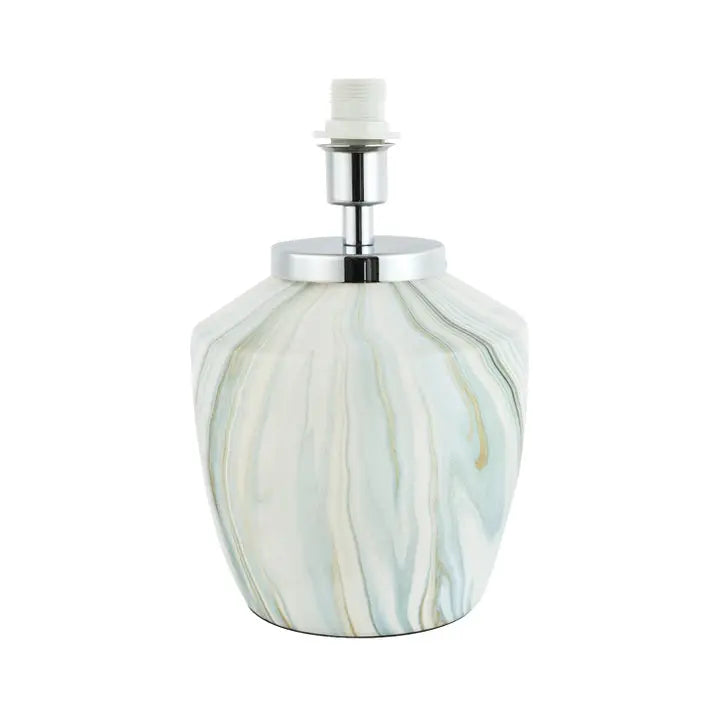 Marble Effect Ceramic Table Lamp Base with White Duck Egg and Gold Swirl - 30cm