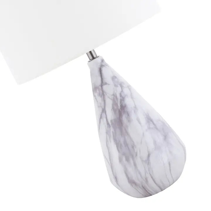 Marble Effect Ceramic Table Lamp Base with White Gloss Glazing and Chrome Trim - 37cm