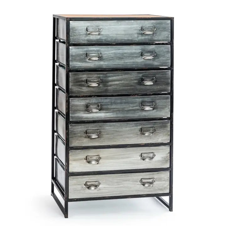 Tall Brushed Steel Multi Drawer Metal Cabinet - 105cm