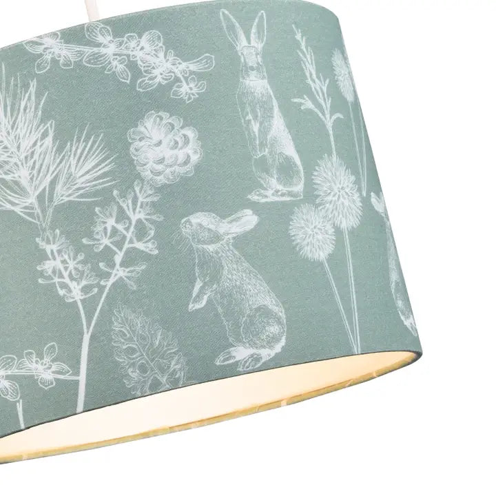 Woodland Theme Sage Olive Green Cotton Shade with Floral Hares - 10"