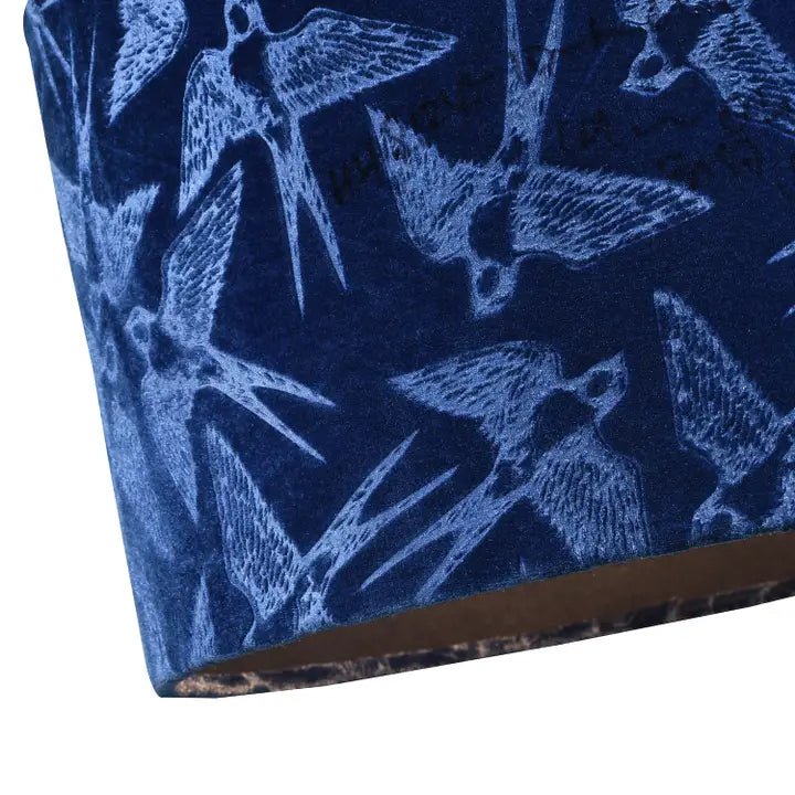 Bird Decorated Soft Velvet Fabric Lamp Shade with - 10" - Blue