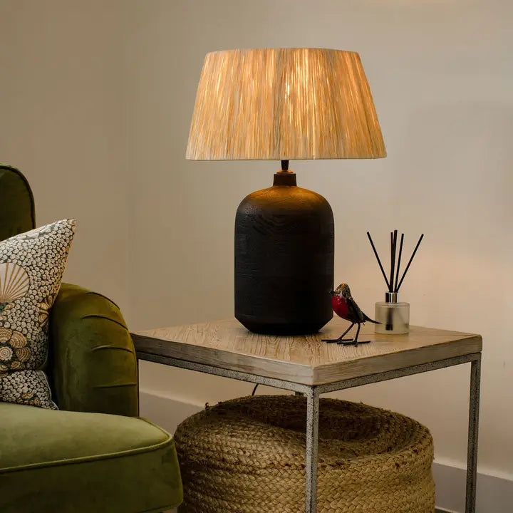 Easton, Black Sandblasted Large Table Lamp with Raffia Shade - 56cm