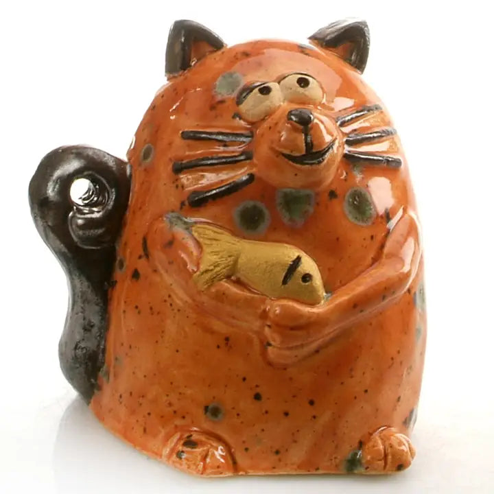 Maverick Cat Ceramic Figurine with Fish | Ginger - 5cm