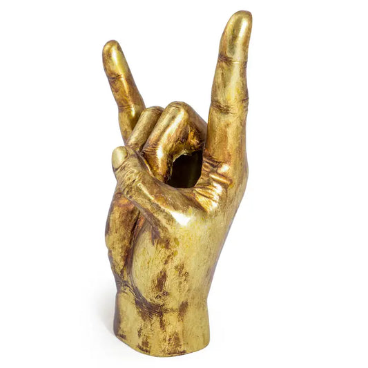 Large Antique Gold "Rock On!" Hand Ornament/Vase - 28cm