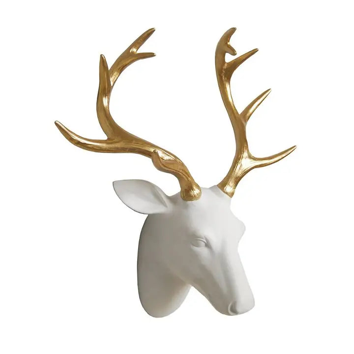 White and Gold Stag Head - 43cm