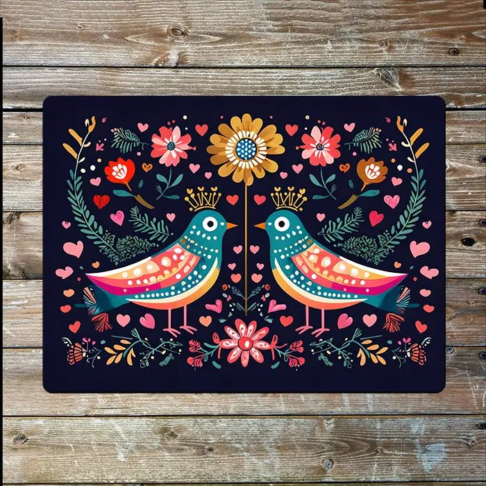 Birds Flowers Scandinavian Folk Metal Sign Plaque