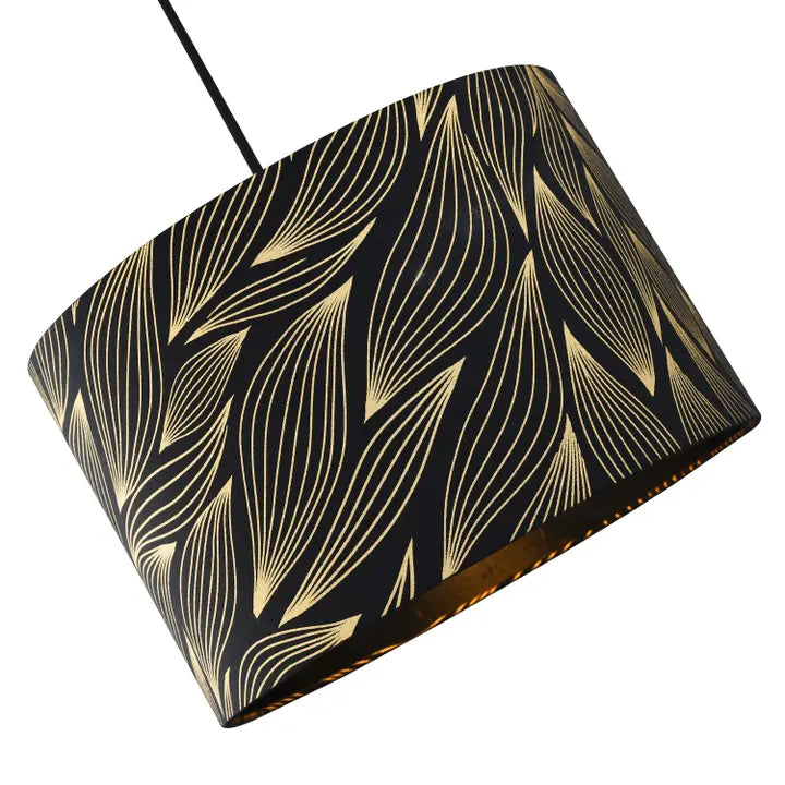 Designer Black Lamp Shade with Gold Foil Leaves with Inner - 12"
