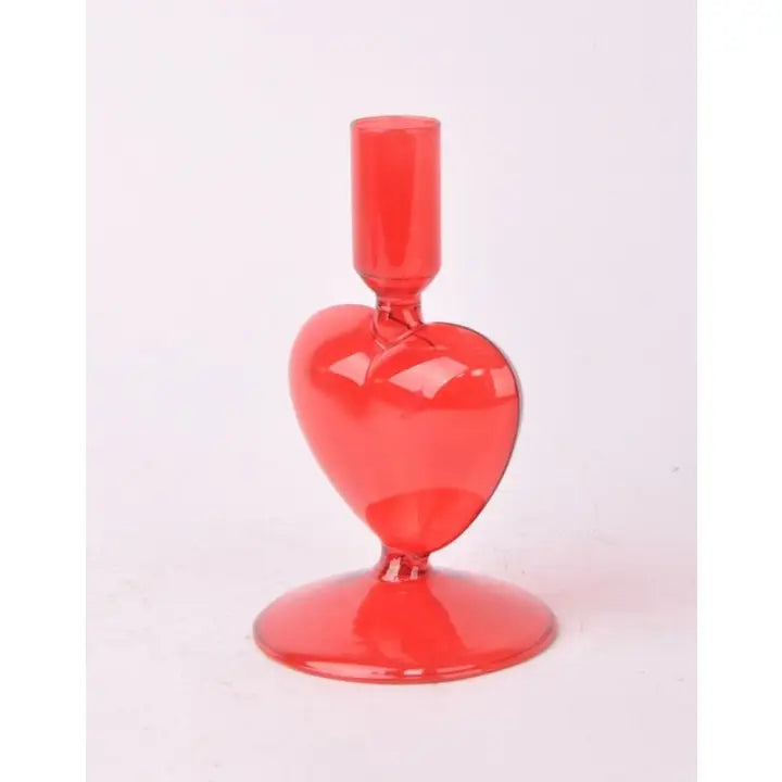 Red Glass Heart Candle Holder