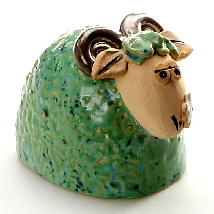 Handmade Wolly Ram Ceramic Figurine in Turquoise - 12cm