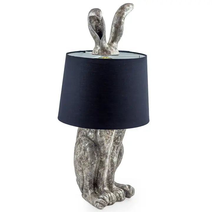 Antique Silver Rabbit Ears Lamp with Black Shade - 77cm