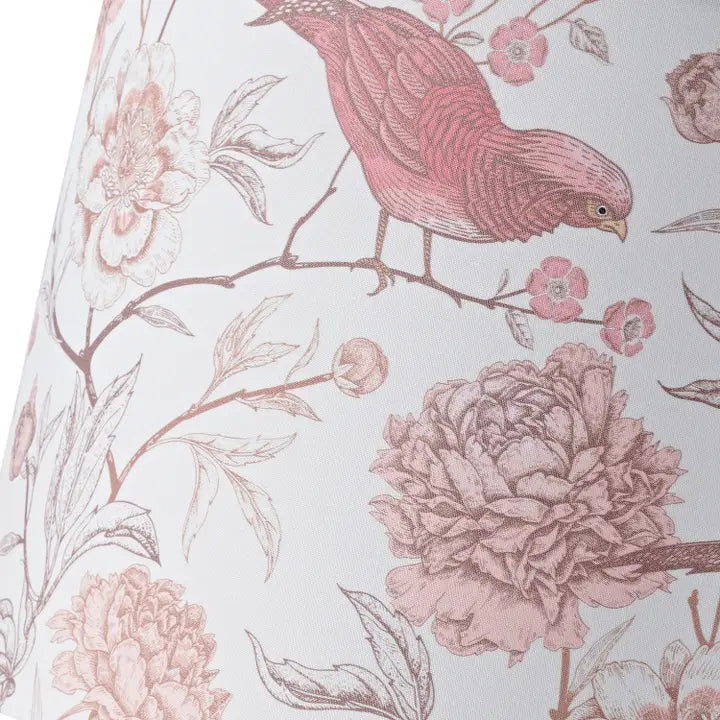 Traditional Cotton Lamp Shade with Pink Long Tailed Birds - 12"