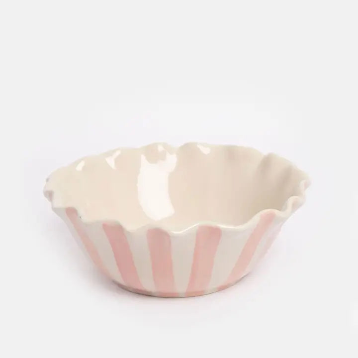 Pink Outside Stripe /Yellow Flower Frilly Bowl by Caroline Gardner - Set of 4