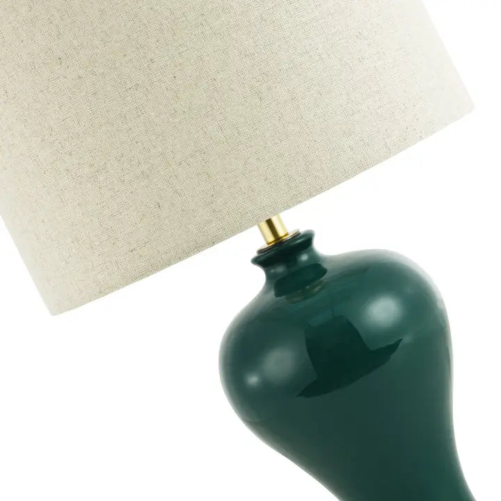 Traditional Ceramic Table Lamp Base in Glossy Forest Green with Satin Brass Trim - 34cm