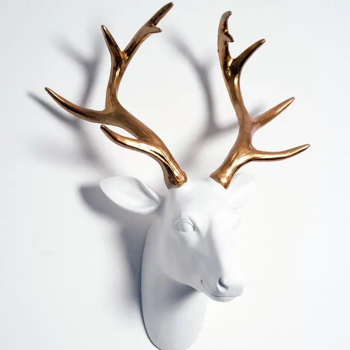 White and Gold Stag Head - 43cm