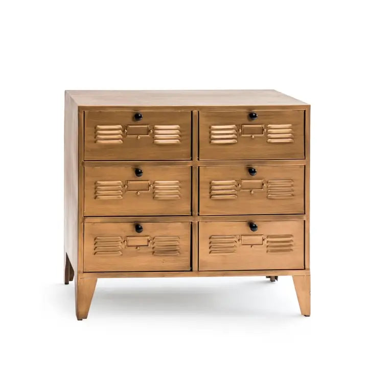 Brushed Antique Gold Metal Multi Drawer Side Cabinet - 77.5cm