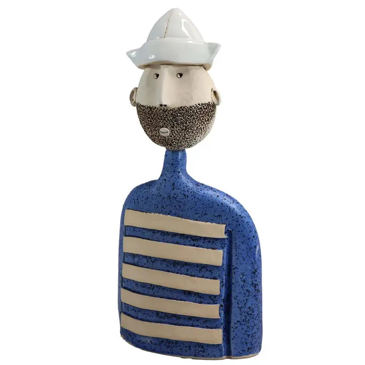 Handmade Nautical Male Bust Ceramic Figurine: the Sailor in Navy