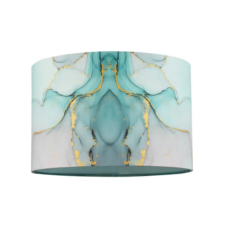 Drum Lamp Shade in Marble Effect Cotton Fabric Duck Egg - 12"