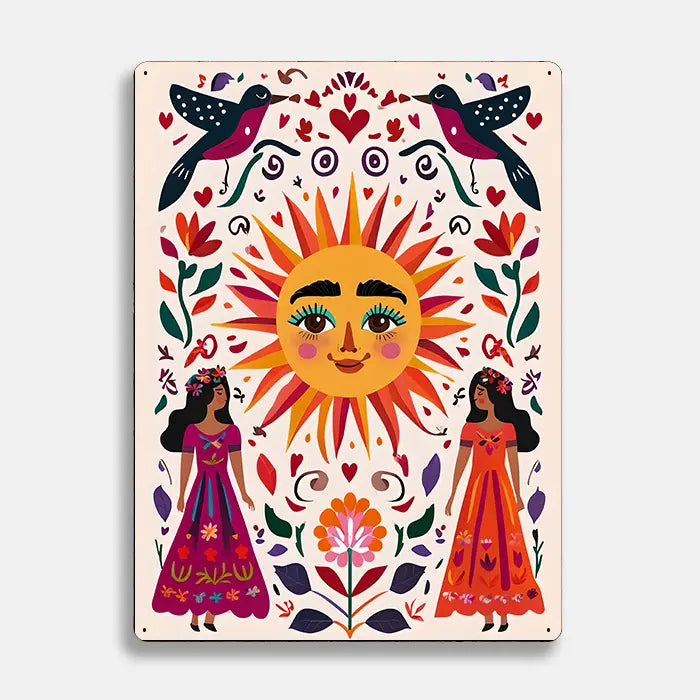 Women Sun Birds Scandinavian Folk Metal Sign Plaque