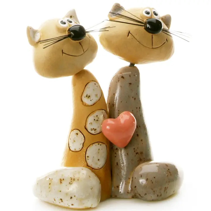 Handcrafted Ceramic Magical Cat Couple - 5cm
