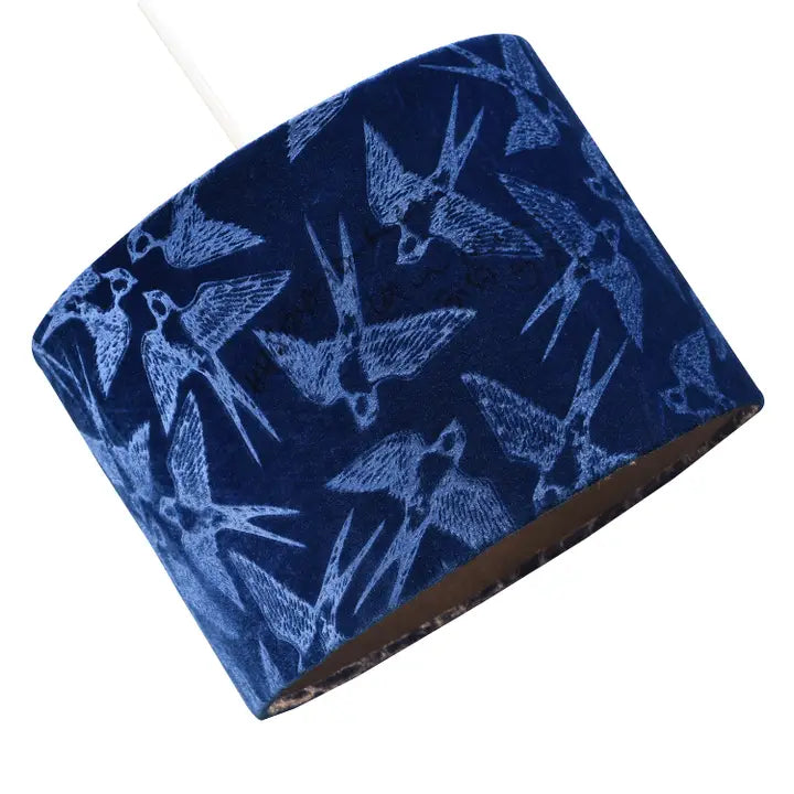 Bird Decorated Soft Velvet Fabric Lamp Shade with - 10" - Blue