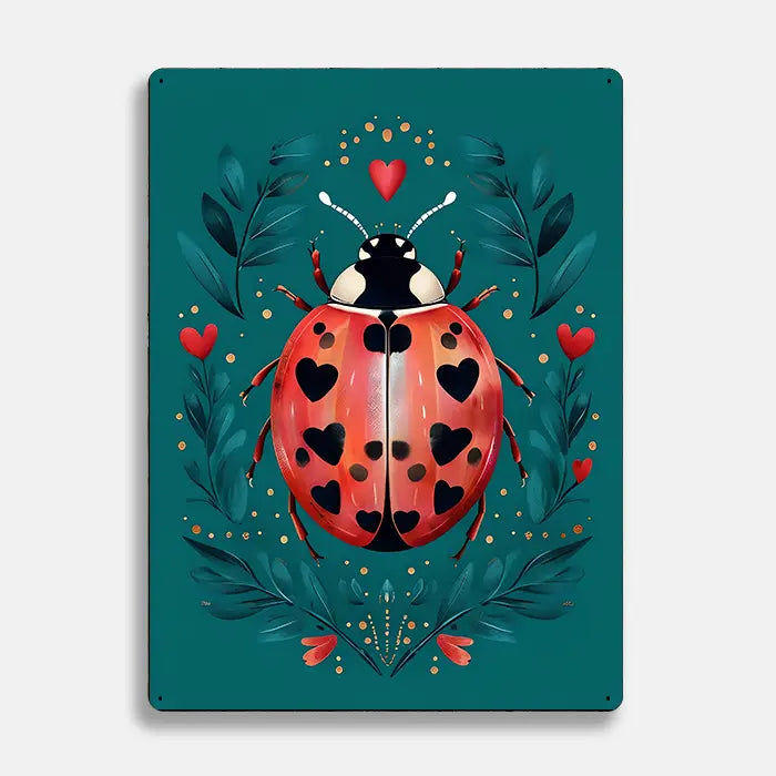 Ladybug Illustration Scandinavian Folk Metal Sign Plaque