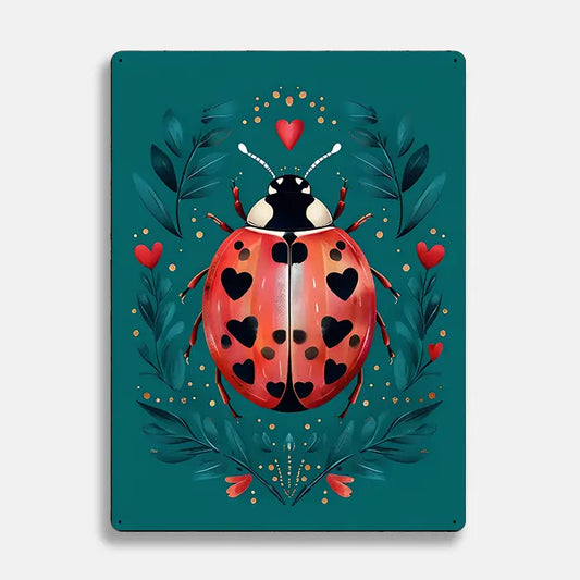 Ladybug Illustration Scandinavian Folk Metal Sign Plaque
