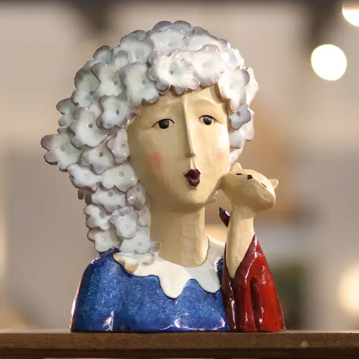 Claudette - White Haired Lady with Cat - 32.7cm