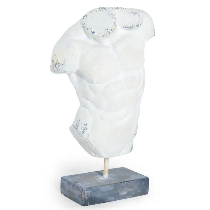 Rustic Stone Effect Classical Male Torso On Base - 68cm