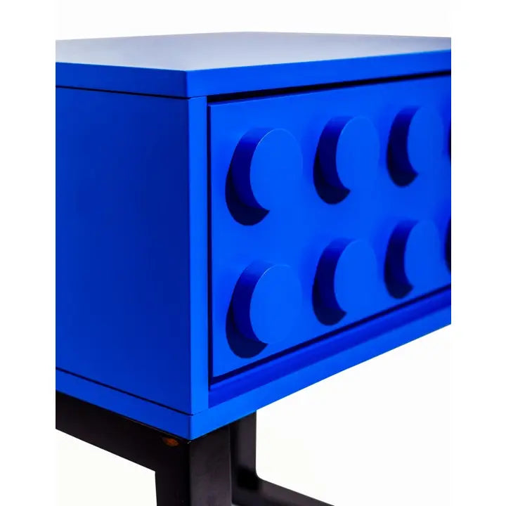 Blue Block Solid Wood Single Drawer Bedside Table - 54.5cm