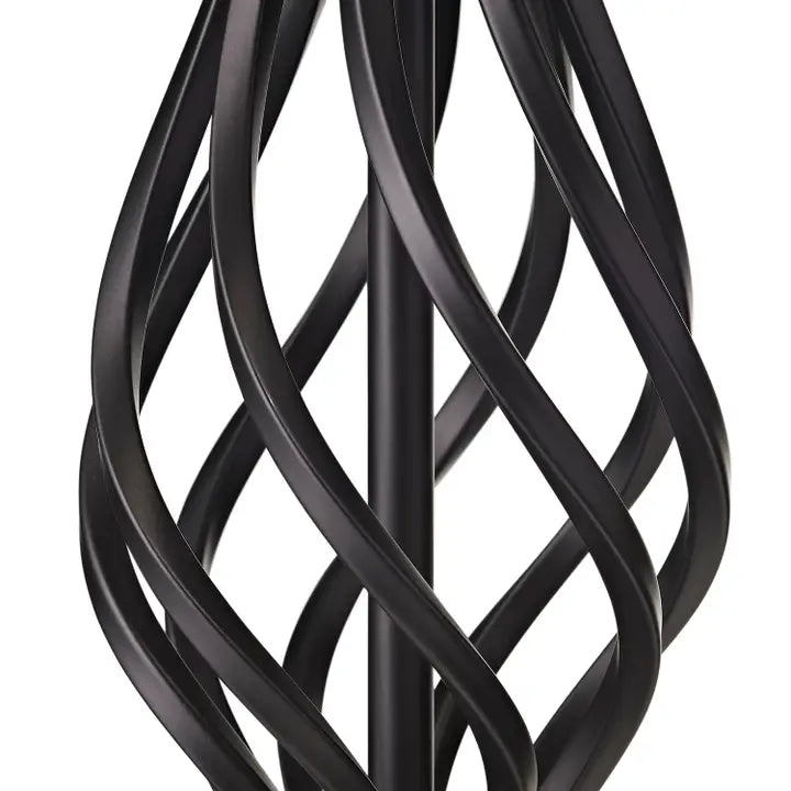 Matte Black Table Lamp with Barley Twist Base and White Linen Shade - 52cm