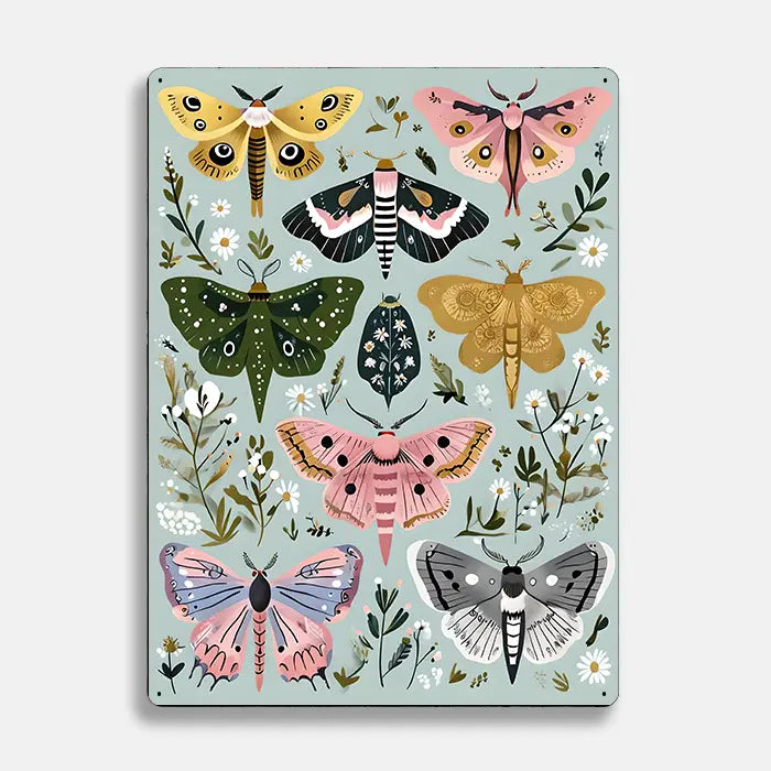 Moth Illustration Scandinavian Folk Metal Sign Plaque