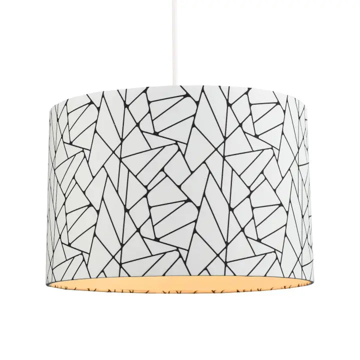Off-White and Black Geometric Drum Lamp Shade with Inner- 12"