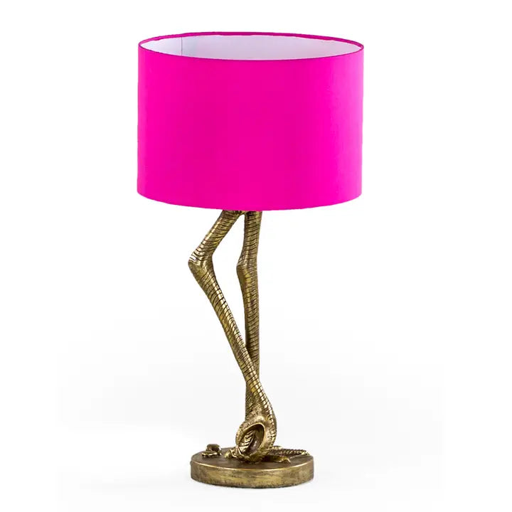 Antique Gold Flamingo Leg Table Lamp with Pink Shade - 60cm