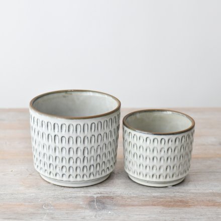 Grey Patterned Planter - 11cm