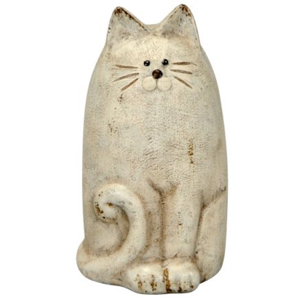 Cream Freestanding Cat Ornament - 14.5cm