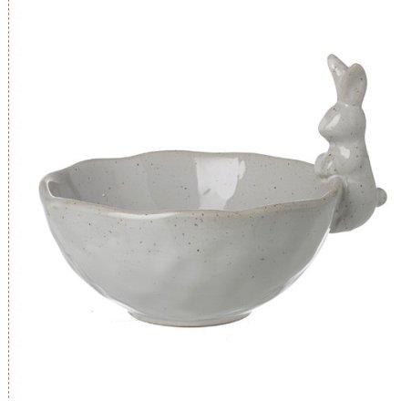 Grey Ceramic Easter Bowl W/ Bunny - 15cm