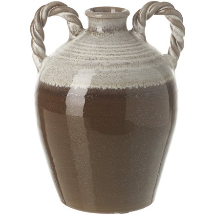 Brown Terracotta Vase W/ Handles - 21cm