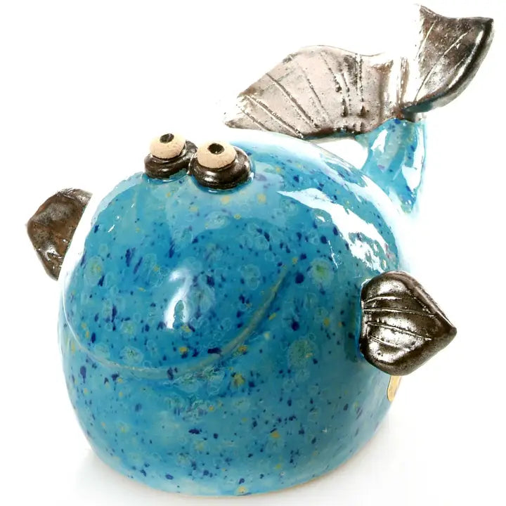 Blue Whale in Bright Blue Ceramic Figurine