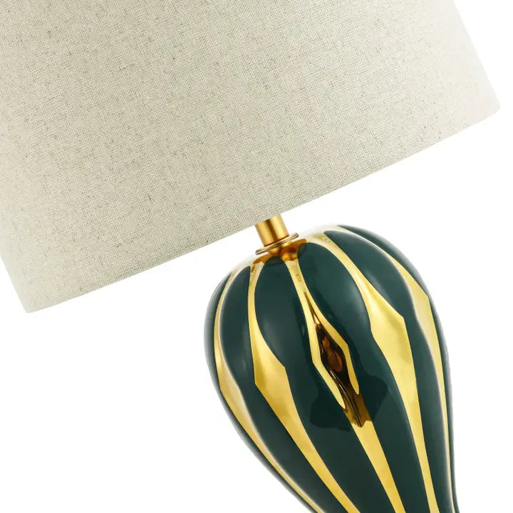 Traditional Glossy Navy Forest Green and Polished Gold Ceramic Table Lamp Base - 34cm