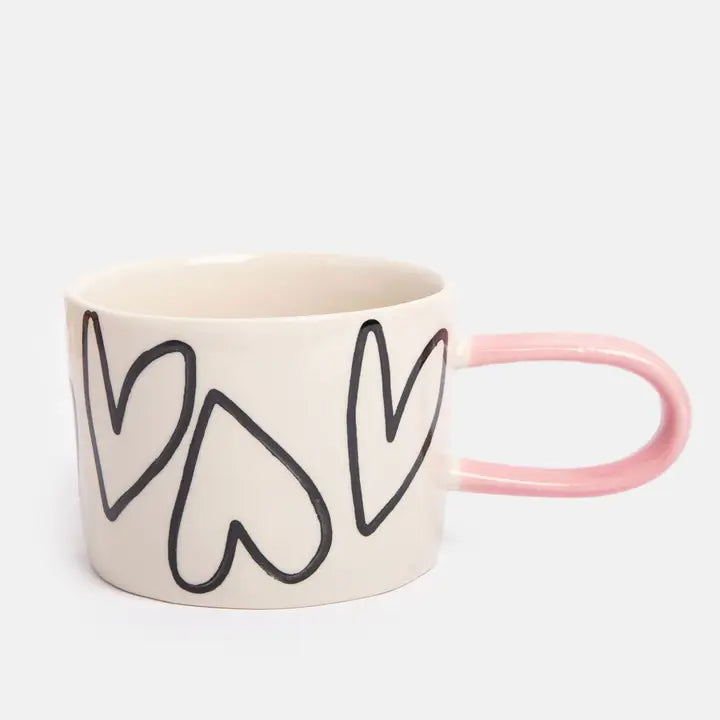 Mono Outline Big Hearts Ceramic Mug by Caroline Gardner - Set of 4 - 14.5cm