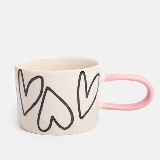 Mono Outline Big Hearts Ceramic Mug by Caroline Gardner - Set of 4 - 14.5cm