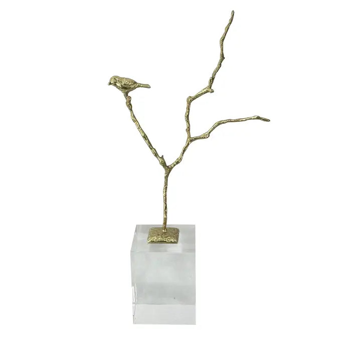 Vintage Brass Bird On A Branch Sculpture - 35.6cm