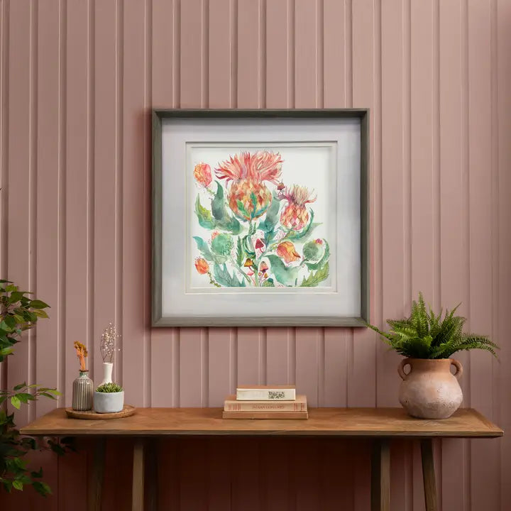 Enchanting Thistle Framed Print Nut- 81x81cm